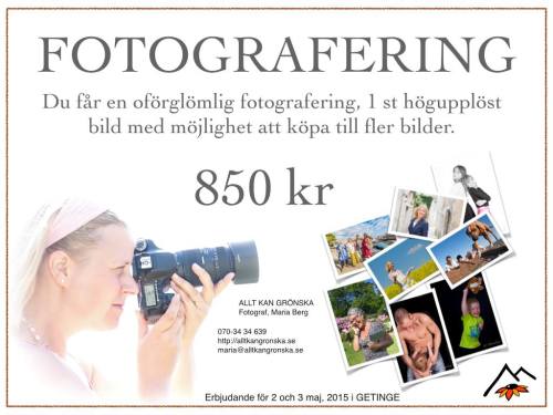 Maria Berg, fotoraferings erbjudande 2-3 maj 2015